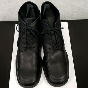 Calico black leather lace-up ankle boot